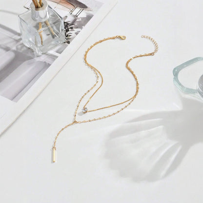 Y-Shaped Tassel Rhinestone Layered Necklace