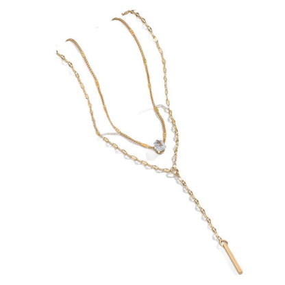 Y-Shaped Tassel Rhinestone Layered Necklace